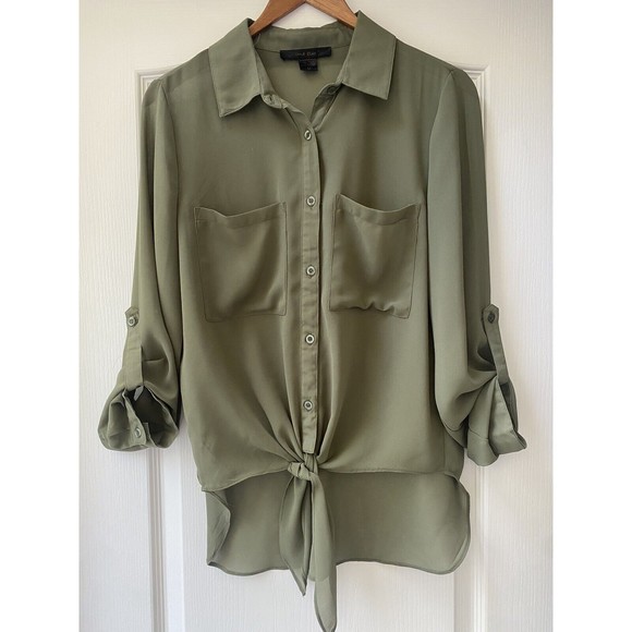 Lime Blue brand button down tie top size M - Picture 1 of 6